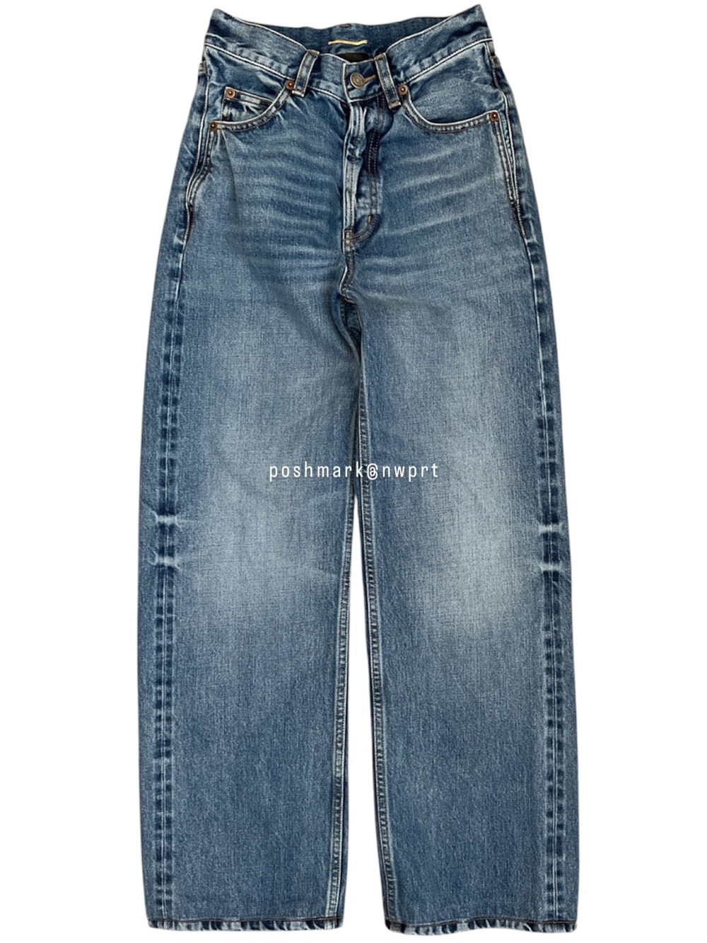 SAINT LAURENT ✨ V-Waist Baggy High Rise Wide Leg Jeans 50’s Blue 24 - Picture 3 of 15